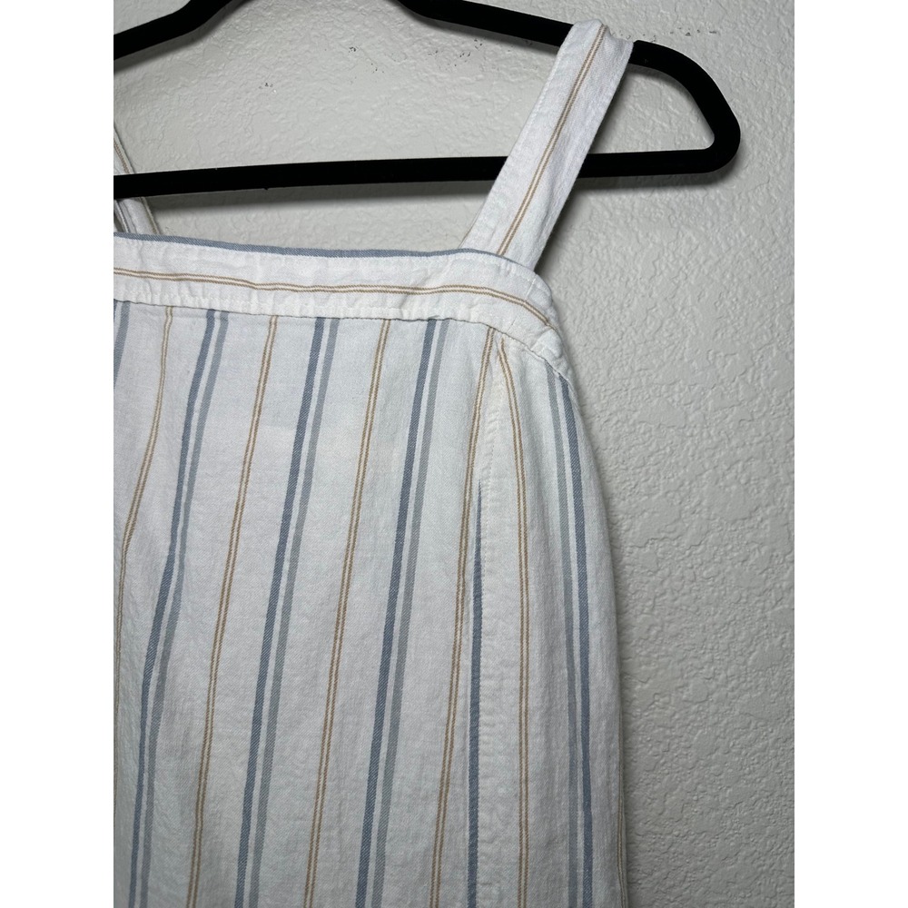 Madewell Striped Linen Blend Button Strap Midi Dress White Blue Tan Large - Picture 9 of 10